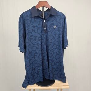 FootJoy Men’s Golf Polo Shirt Size Large Navy Blue Paisley Performance Stretch